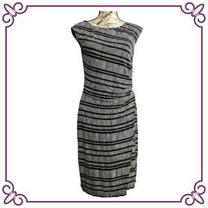 Loft Gray & Black Round Neck Sleeveless Sheath Stretch Midi Dress Petite Medium